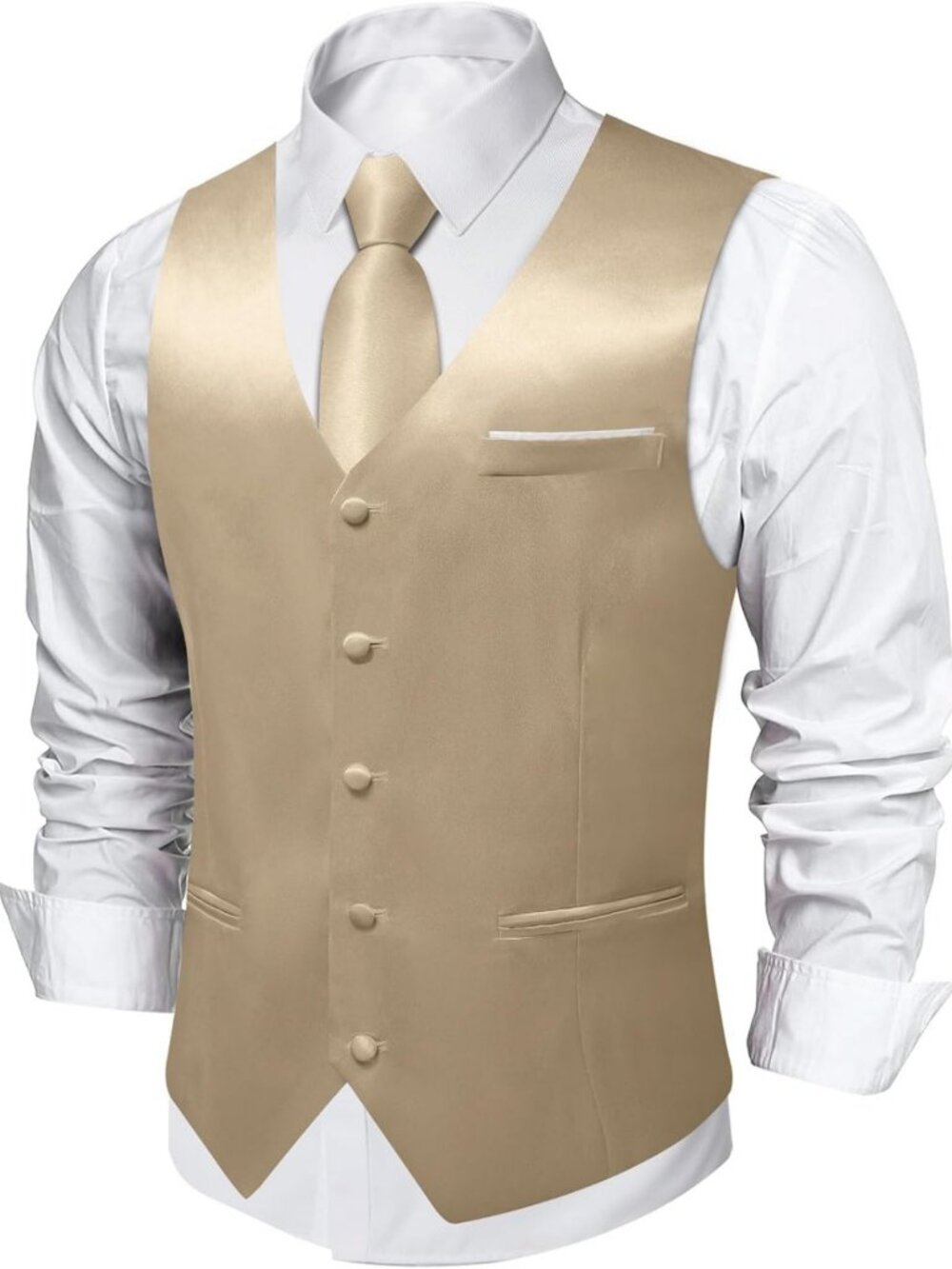 Stylish Men's 4-Piece Suit Vest & Tie Set - Solid Satin Waistcoat for Weddings